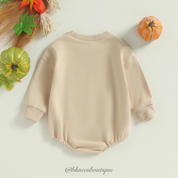 Baby Boutique Hey There Pumpkin Sweater Graphic Bubble Bodysuit Romper - Picture 2 of 2